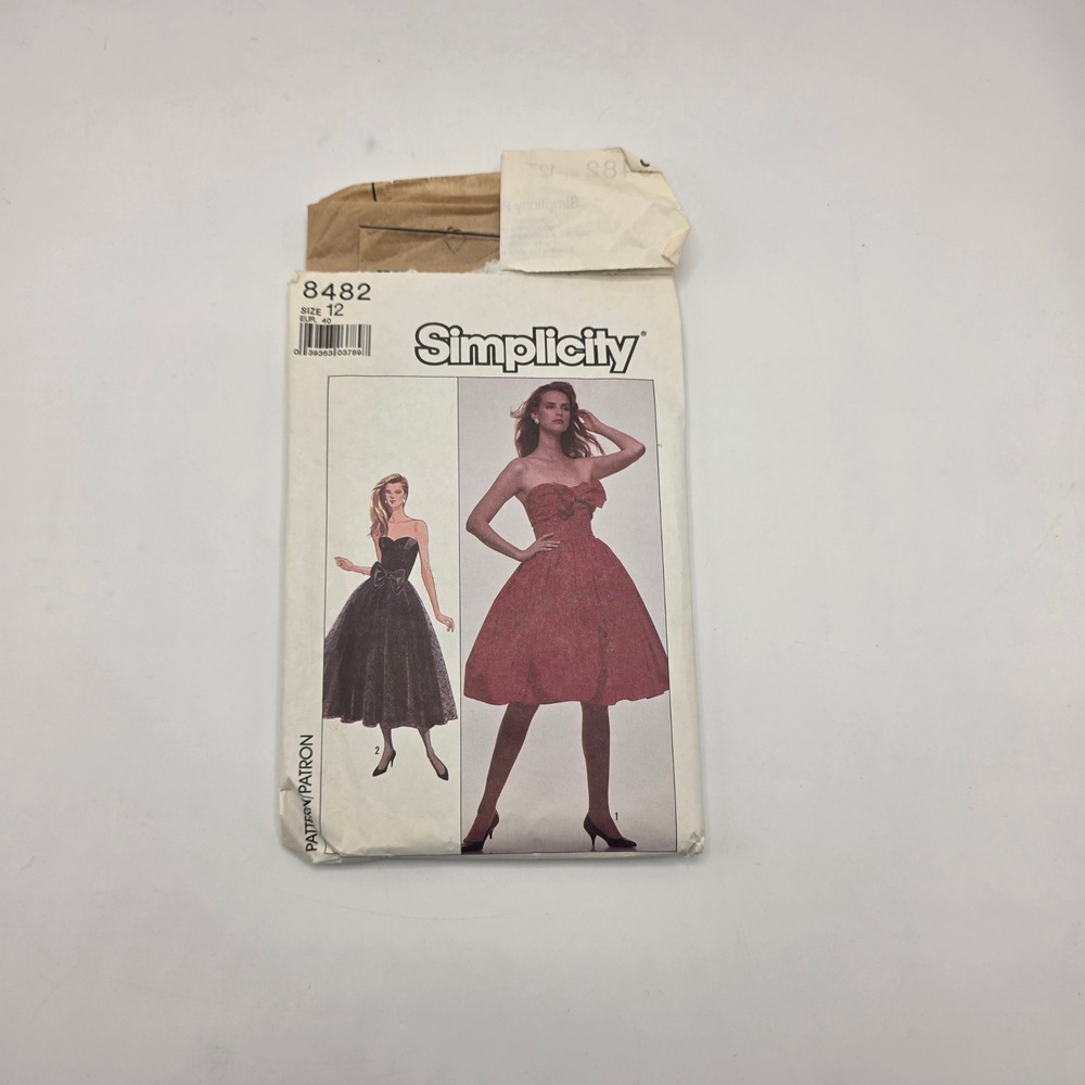 Simplicity 8482 Sewing Pattern Strapless Evening Dress 80s Prom Party Size 12